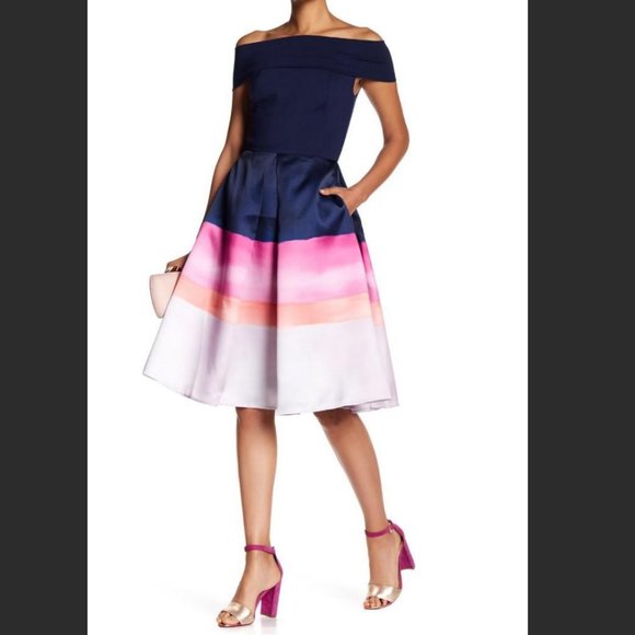 Ted Baker blue pink Hollii off-the-shoulder stripe Jacquard Dress size 1 nwot - Picture 6 of 12